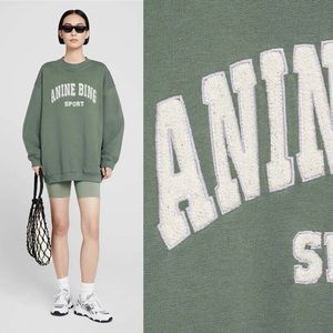 New Anine Bing Fuzzy Oversized Crewneck Sweatshirt in Green XL